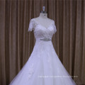 V Neck A Line Short Sleeve Appliques Wedding Dresses